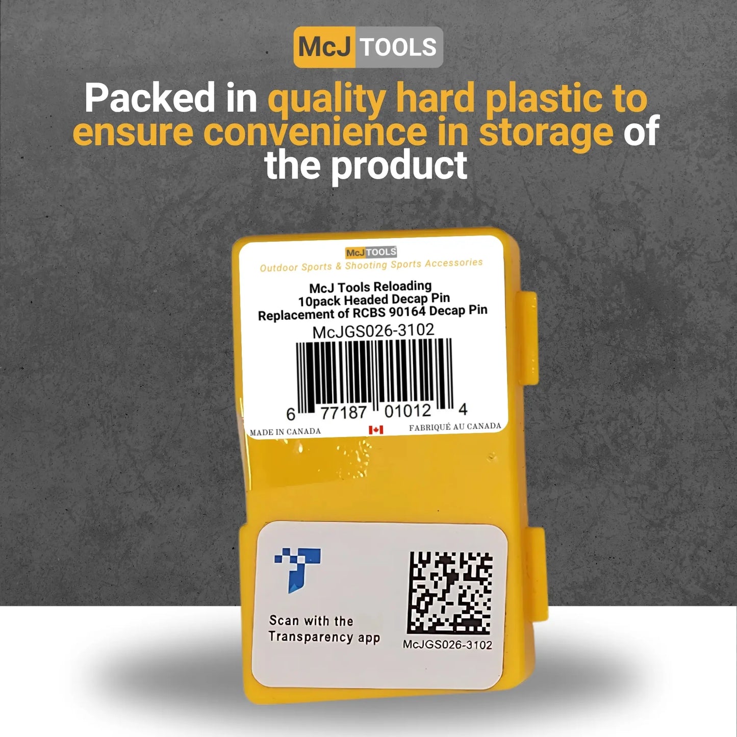 Quality hard plastic storage of headed decapping pin