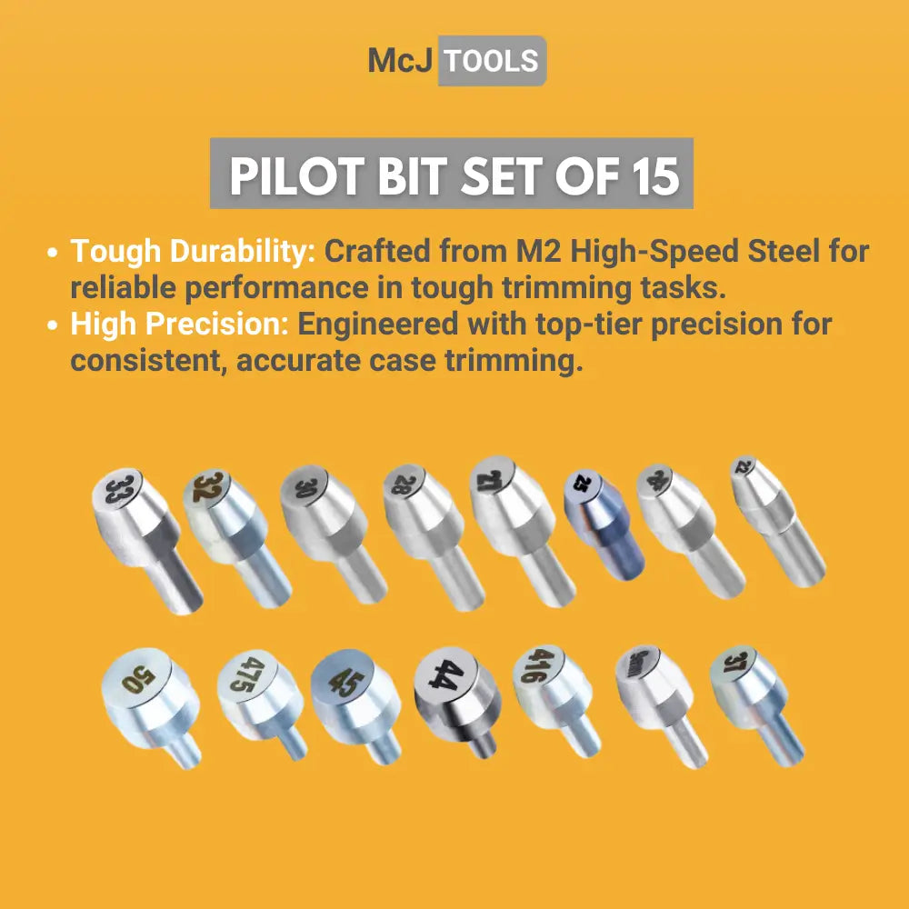 Case Trimmer Pilot Set – 15 Popular Calibers (.22–.50 Cal) | Case Prep Reloading Tool