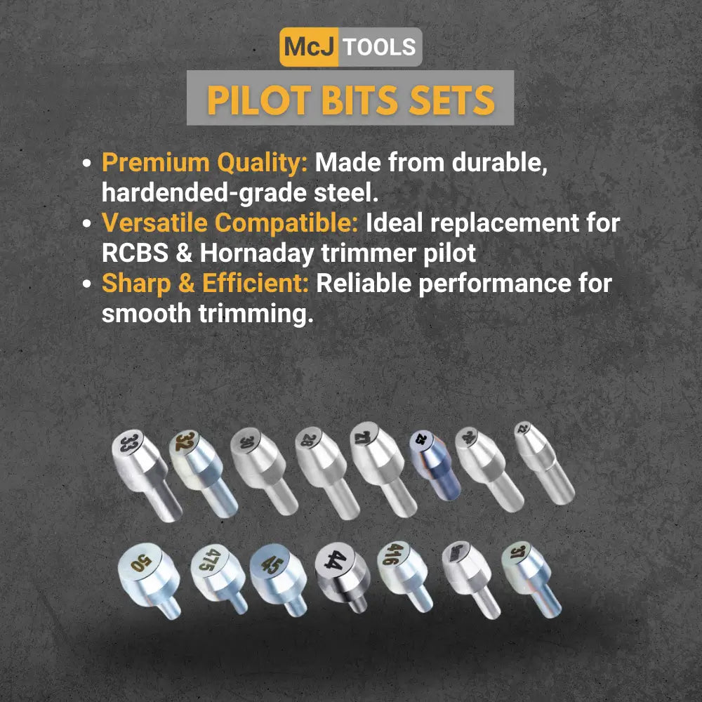 Case Trimmer Pilot Set – 15 Popular Calibers (.22–.50 Cal) | Case Prep Reloading Tool