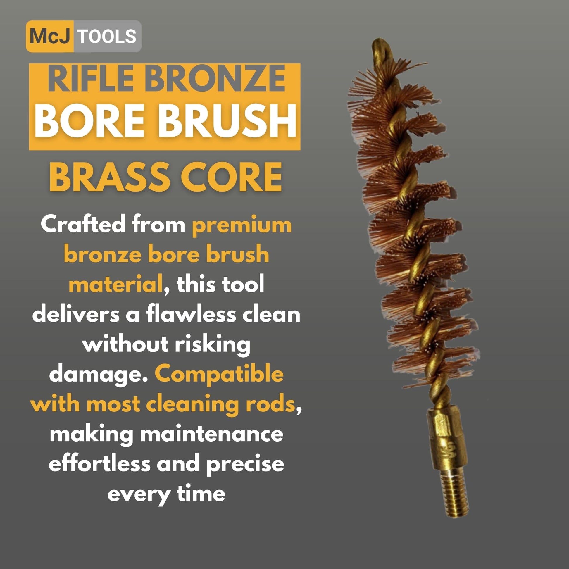 McJ Tools 45 Caliber Bronze Bore Brush – Brass Looped Core for Rifle Cleaning (10-Pack) McJ Tools