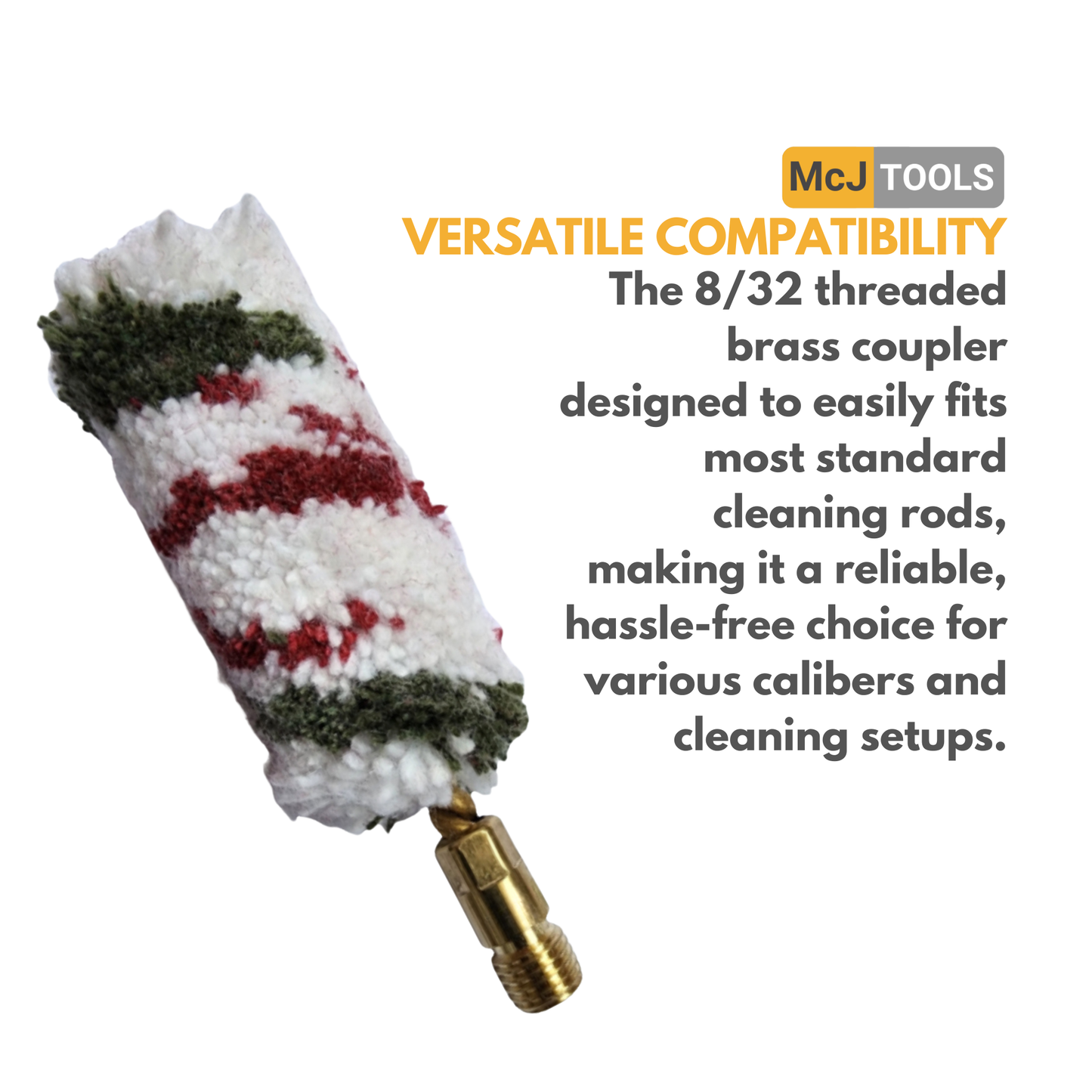 McJ Tools 10 Pack Bore Cotton Mop Brush for .45 Caliber Rifle – Gun Oil, Solvent, Bore Cleaning & Gun Maintenance McJ Tools