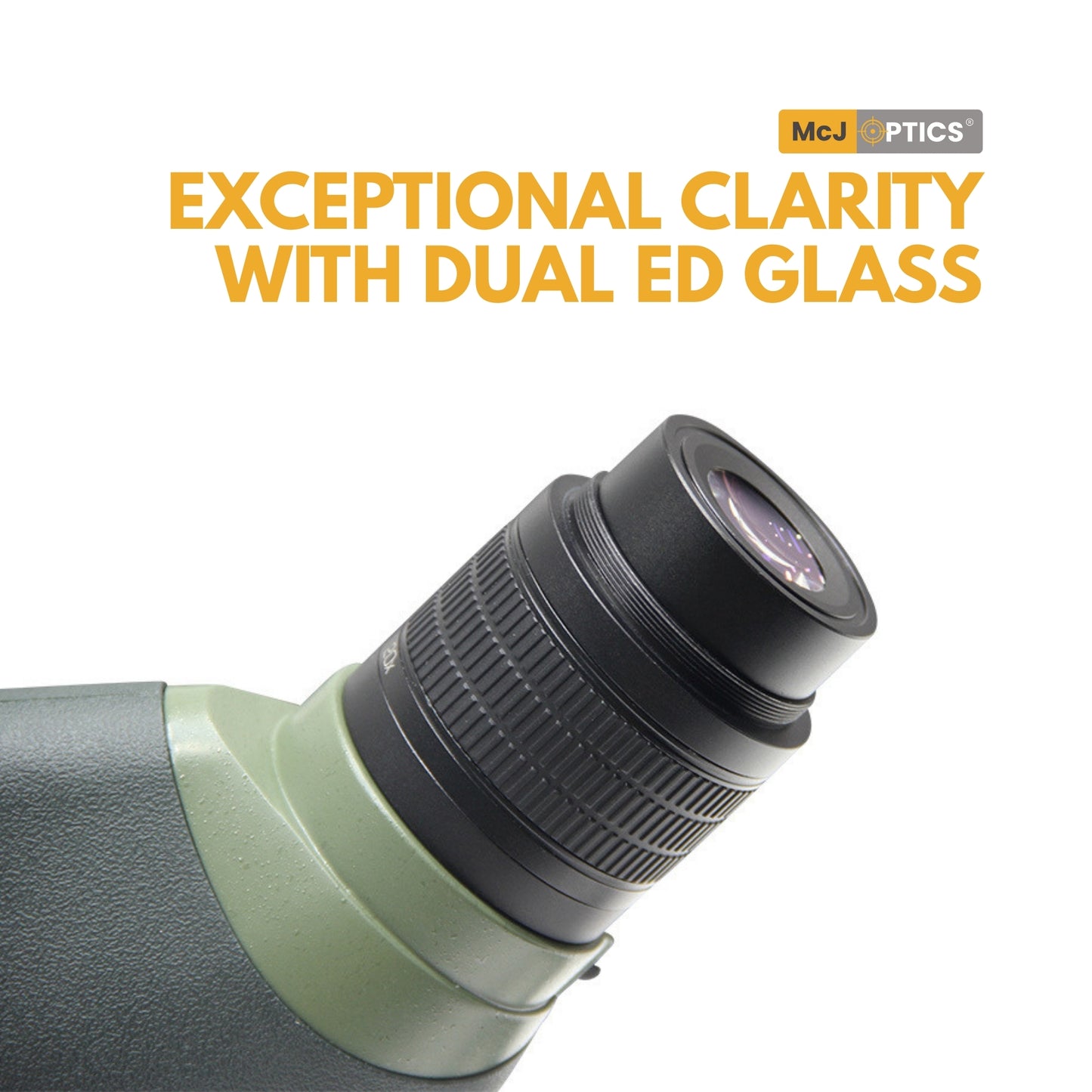 Side View of McJ Spotting Scope with Rubber Eyecup and Focus Dial