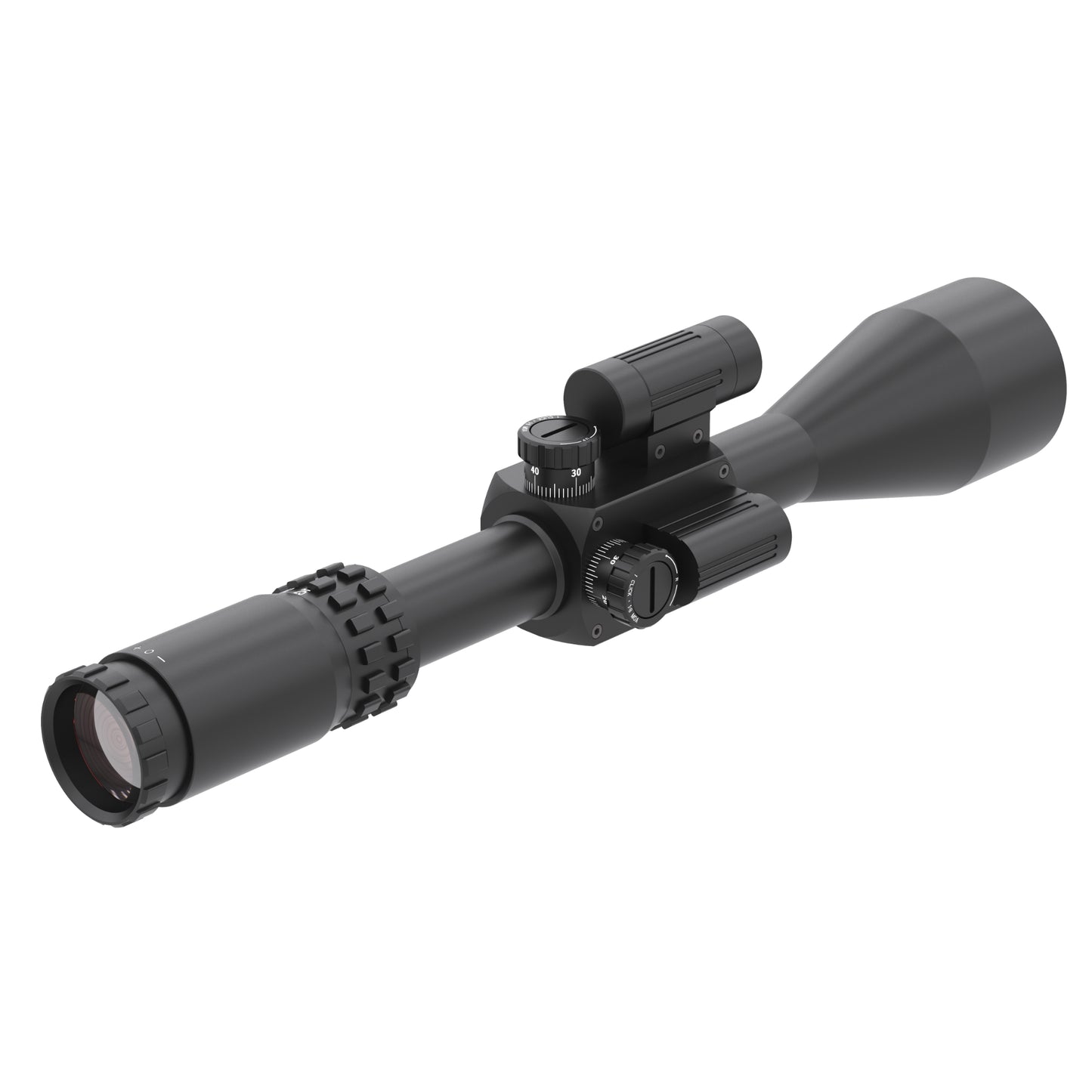 McJ Optics 5-25x56 scope front view with lens