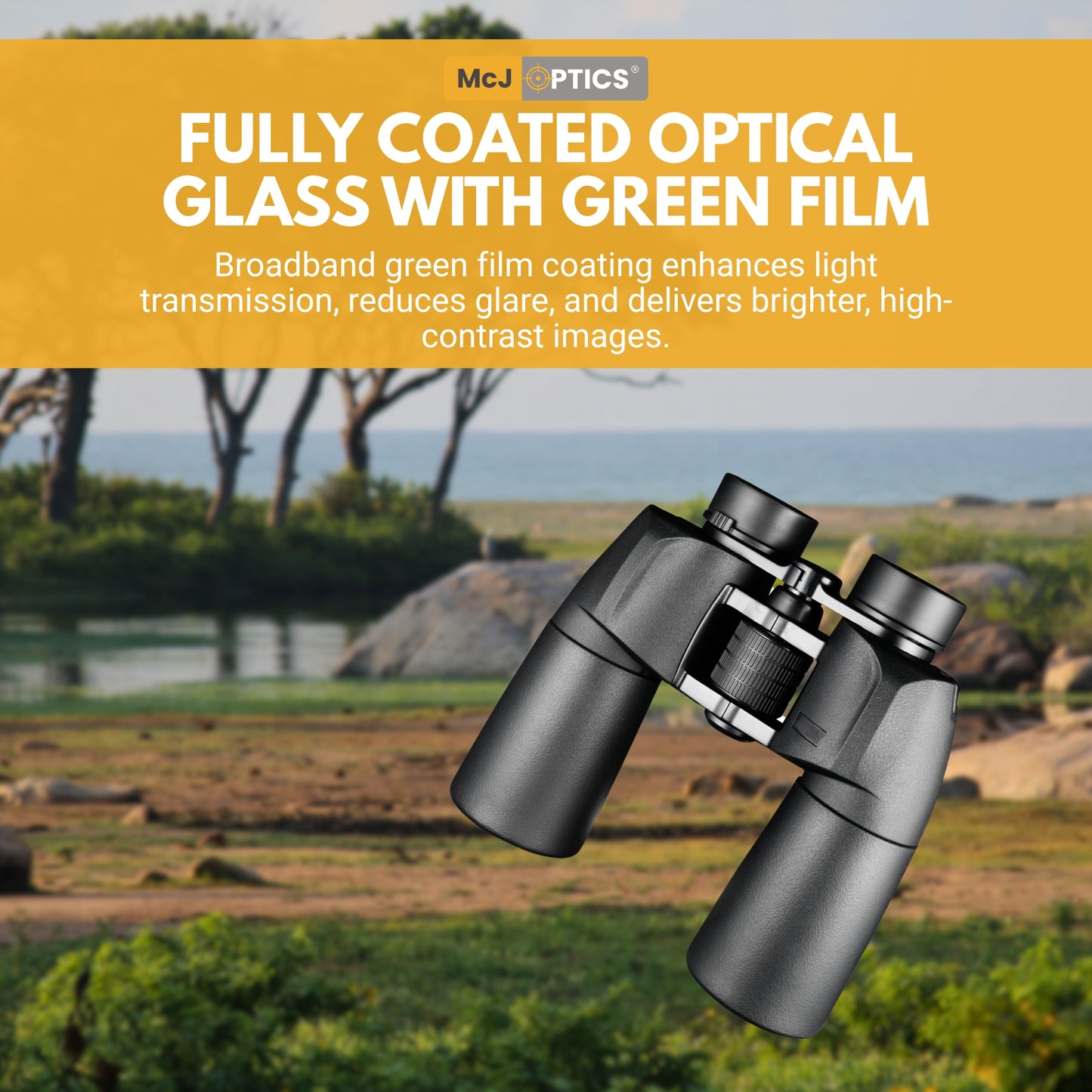 Side view of McJ BaK4 Prism Binoculars with Rubber Armor