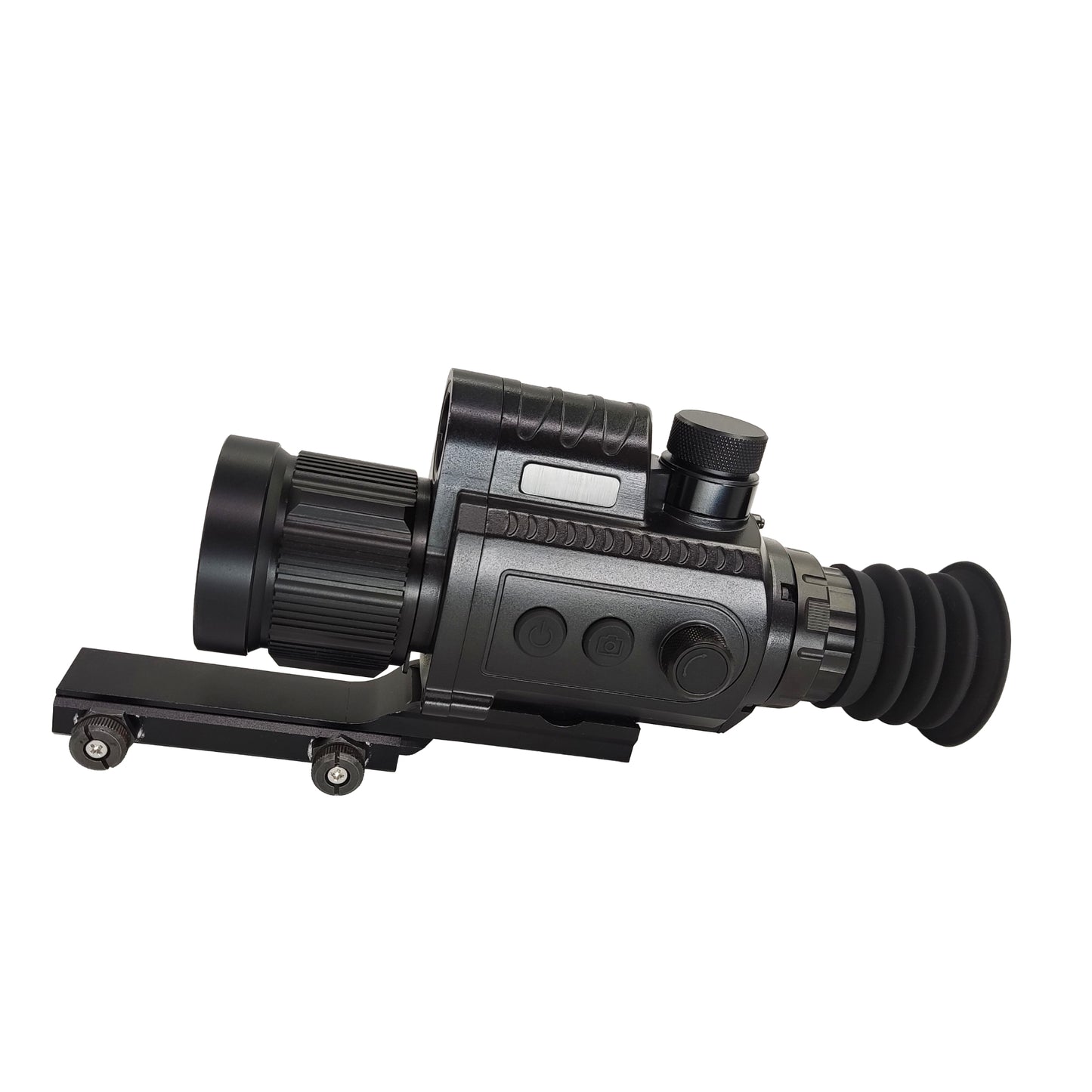 Side angle of McJ Optics thermal monocular showing control buttons
