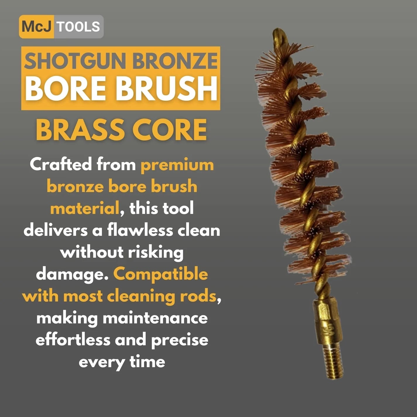 MCJ Tools 12GA Shotgun Brush Kit – 6-Pack (Bronze,Nylon & Cotton Mops) McJ Tools