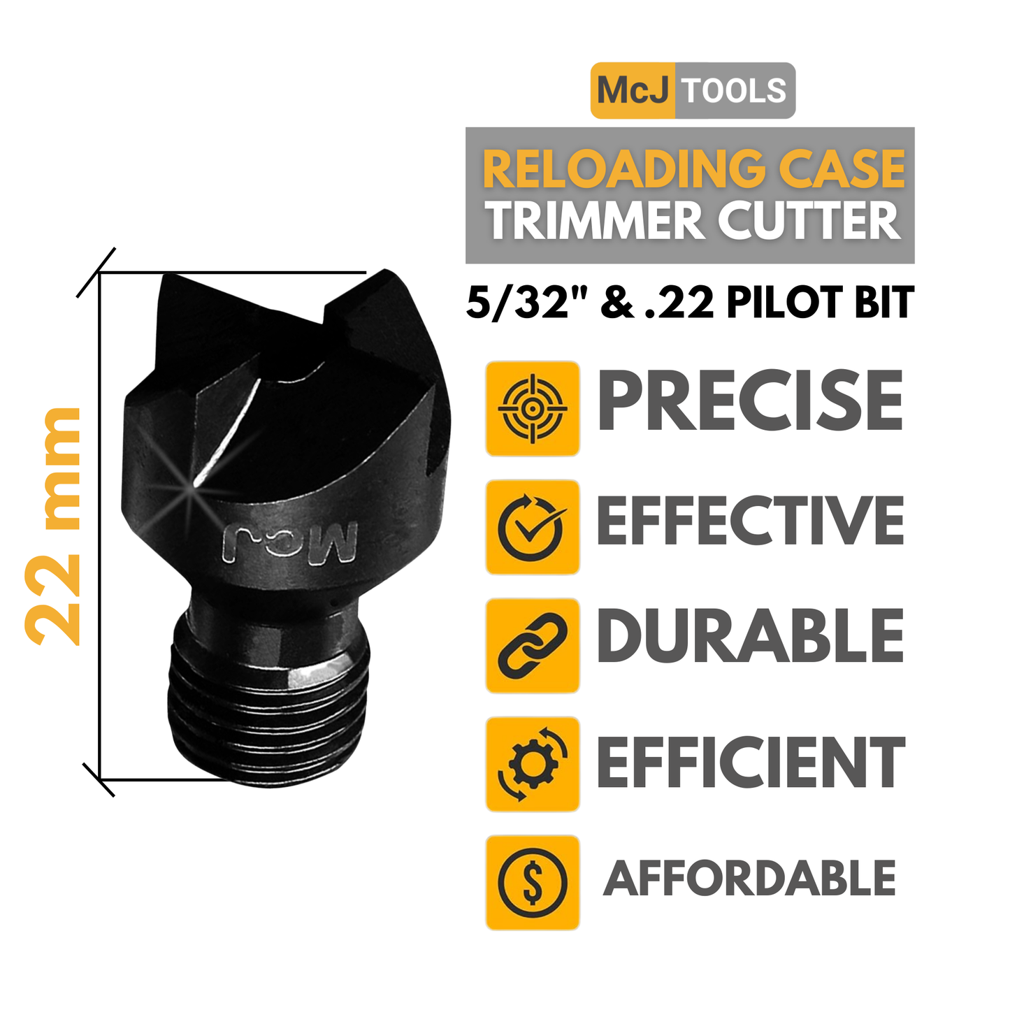 McJ Tools Rotary Case Trimmer Cutter with .22cal Pilot (Shaft 5/32")