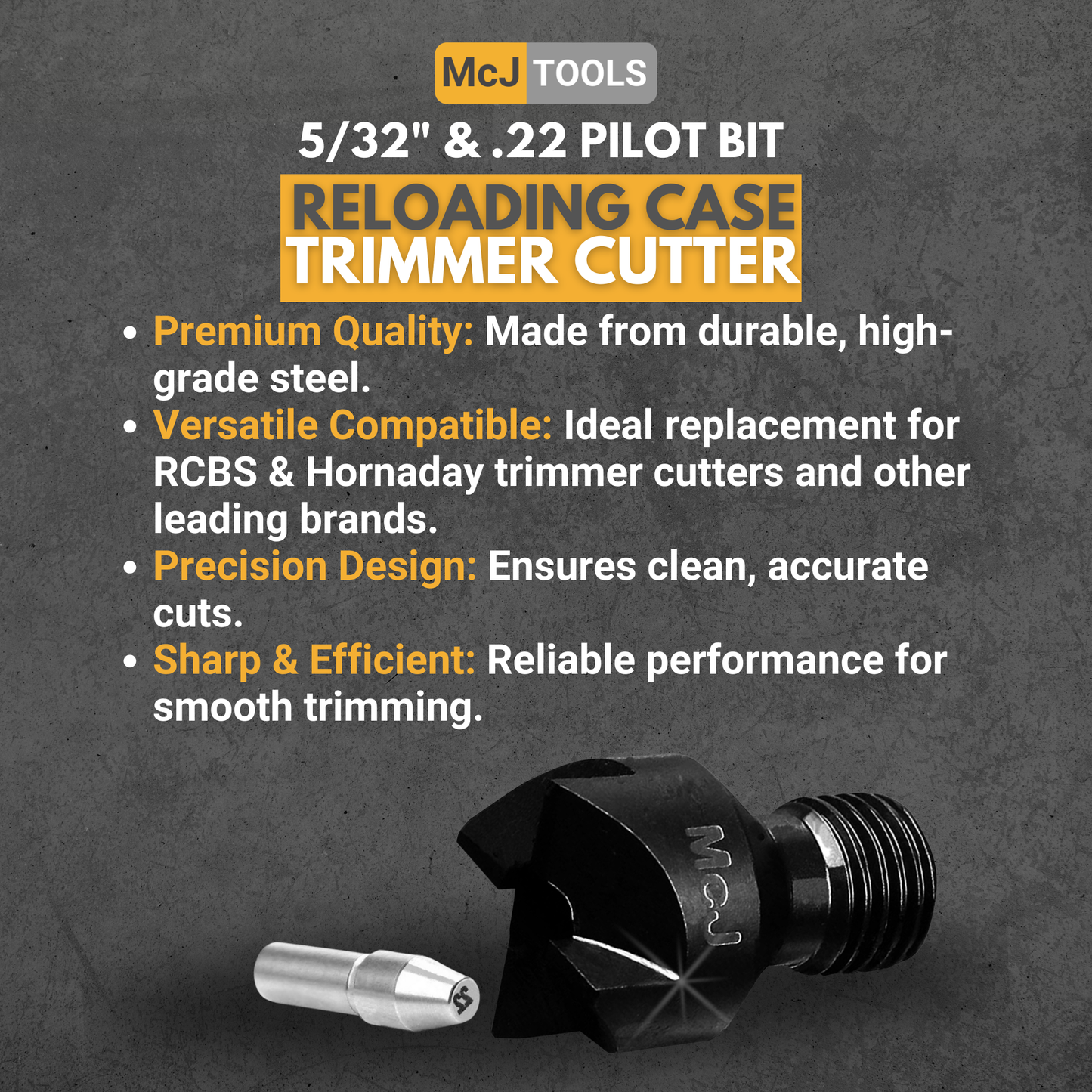 McJ Tools Rotary Case Trimmer Cutter with .22cal Pilot (Shaft 5/32")