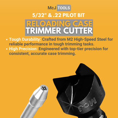 McJ Tools Rotary Case Trimmer Cutter with .22cal Pilot (Shaft 5/32")