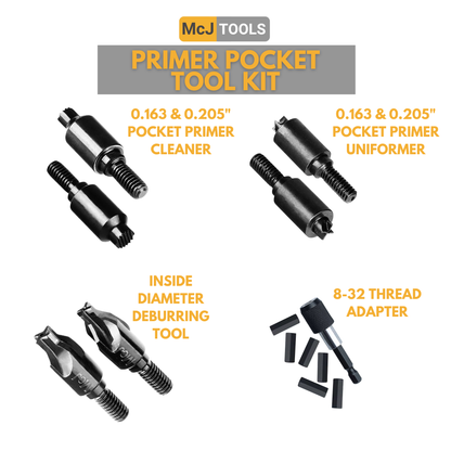 McJ Tools Primer Pocket Tool Kit – 0.163 & 0.205" Cleaner, Uniformer & Reamer