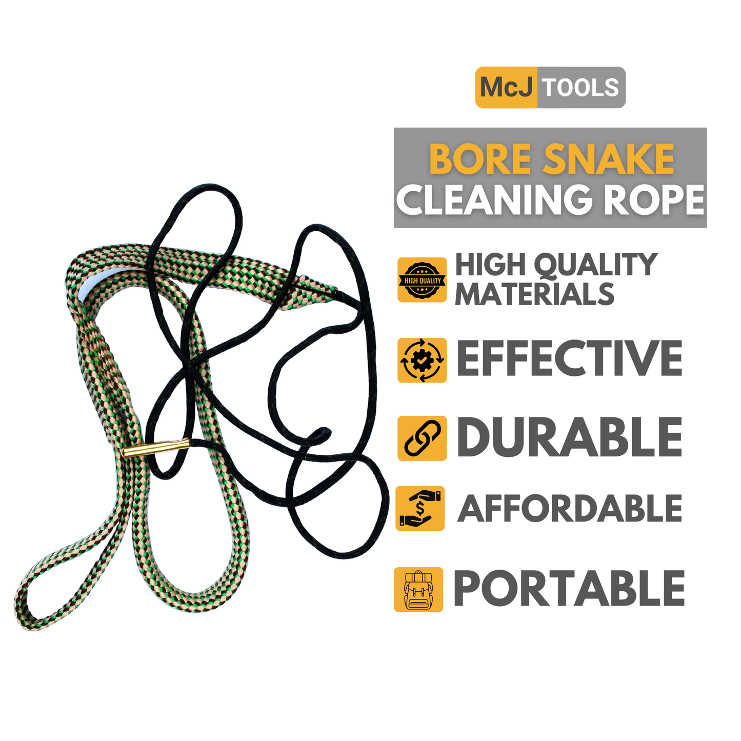 McJ Tools Bore Snake Cleaning Rope  .308, 30-30, 30-06, .300, .303, 7.62mm Caliber (2 pack)