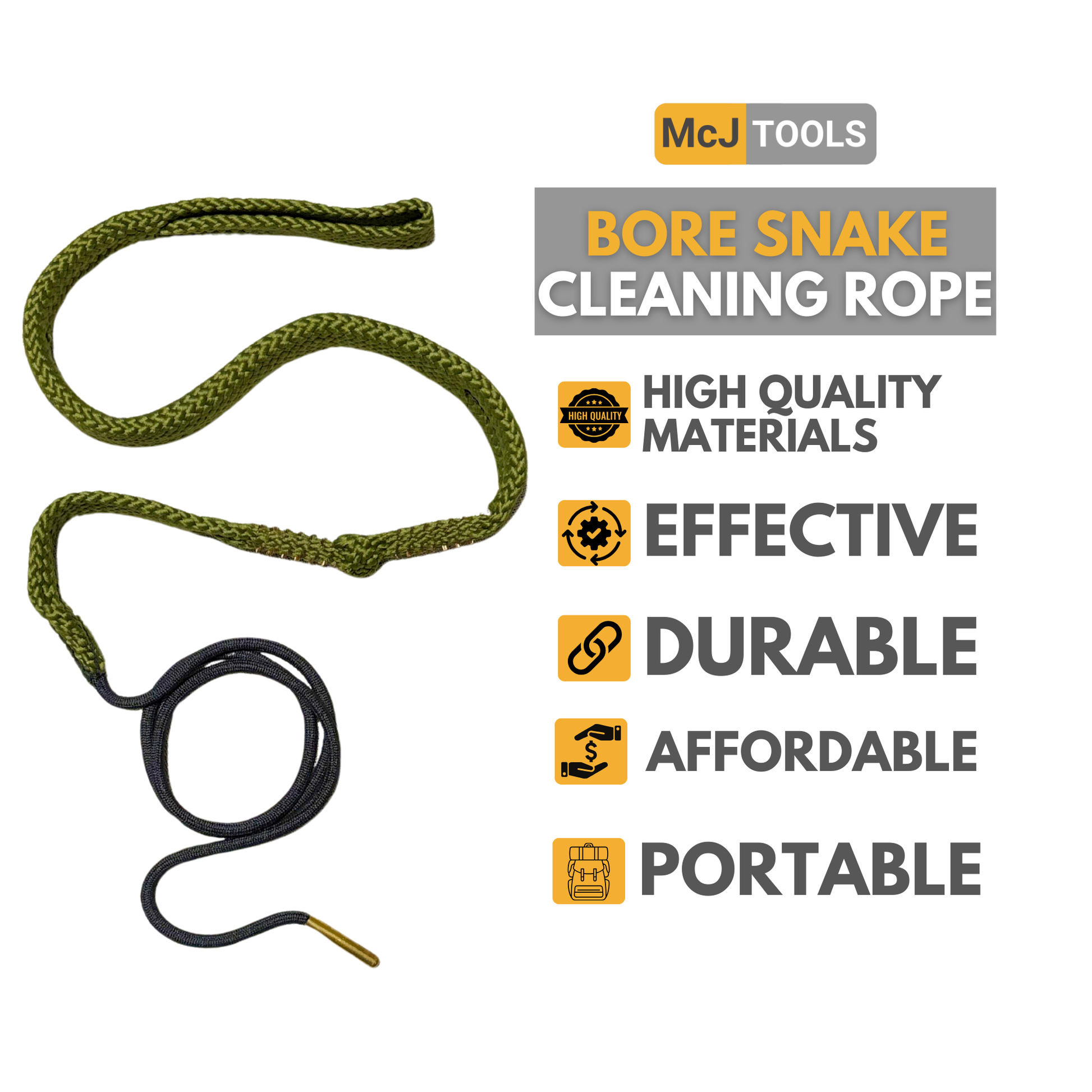 McJ Tools Caliber Bore Snake Cleaning Rope 9mm, .357, .38 (2 pack)
