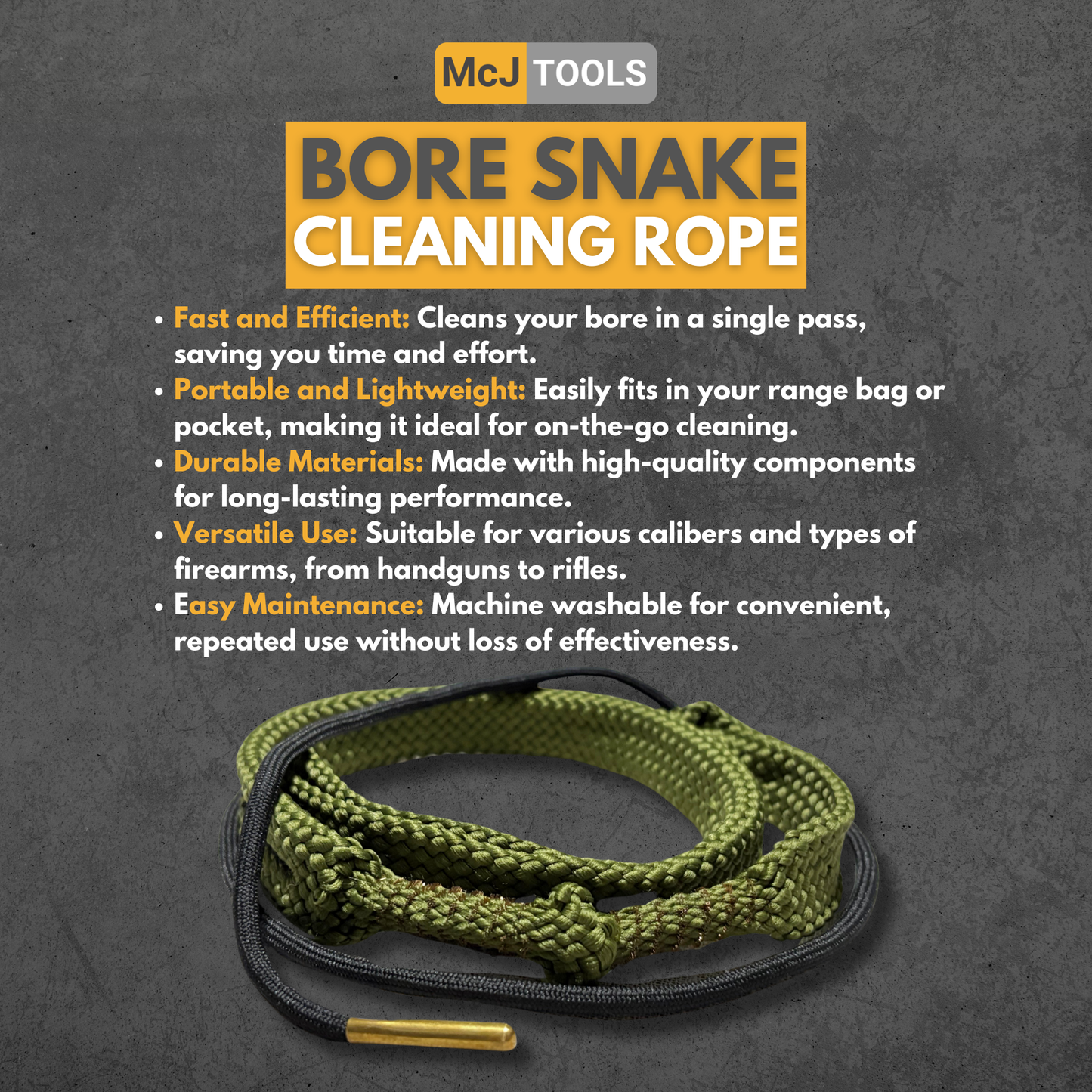 McJ Tools Caliber Bore Snake Cleaning Rope 9mm, .357, .38 (2 pack)