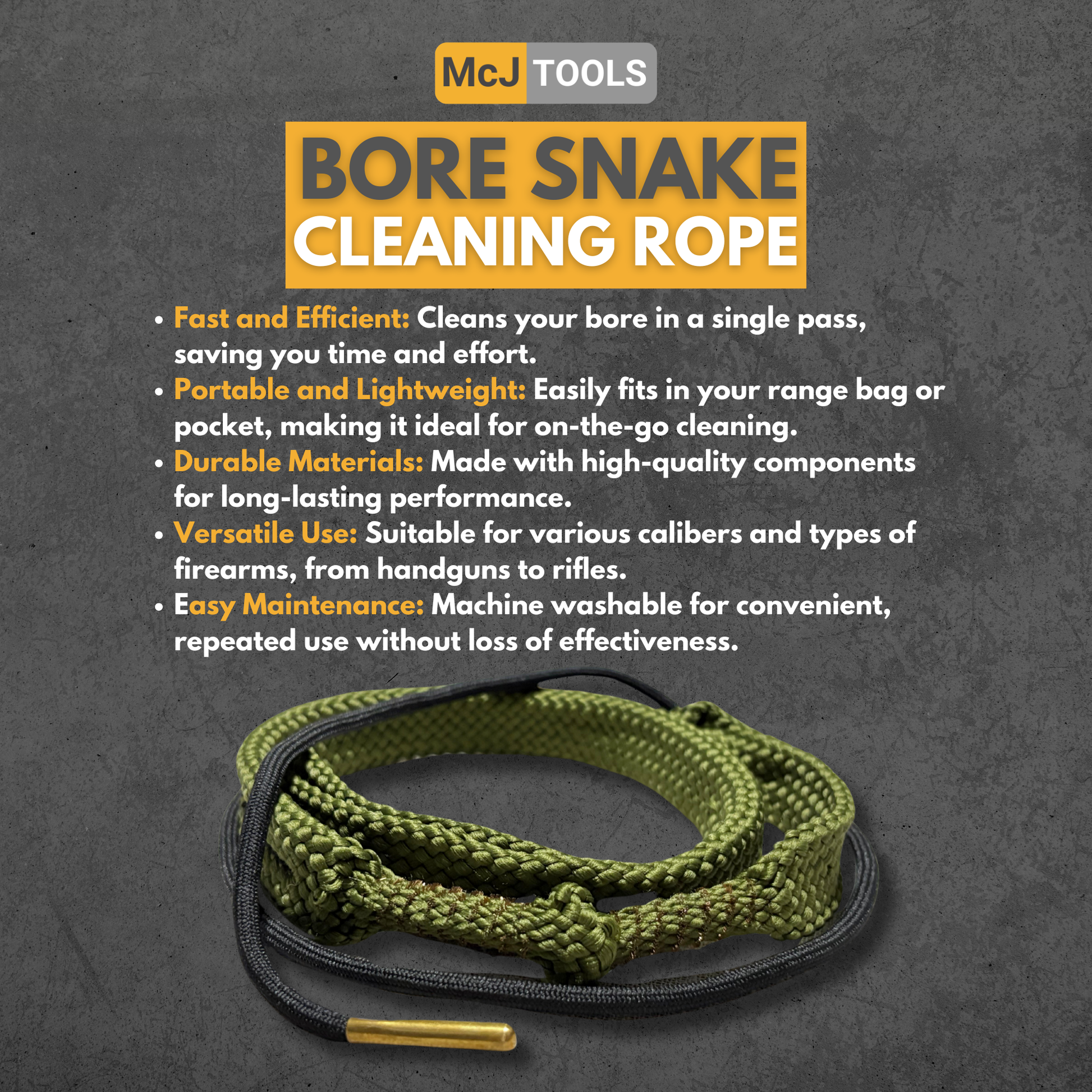McJ Tools Caliber Bore Snake Cleaning Rope 9mm, .357, .38 (2 pack)