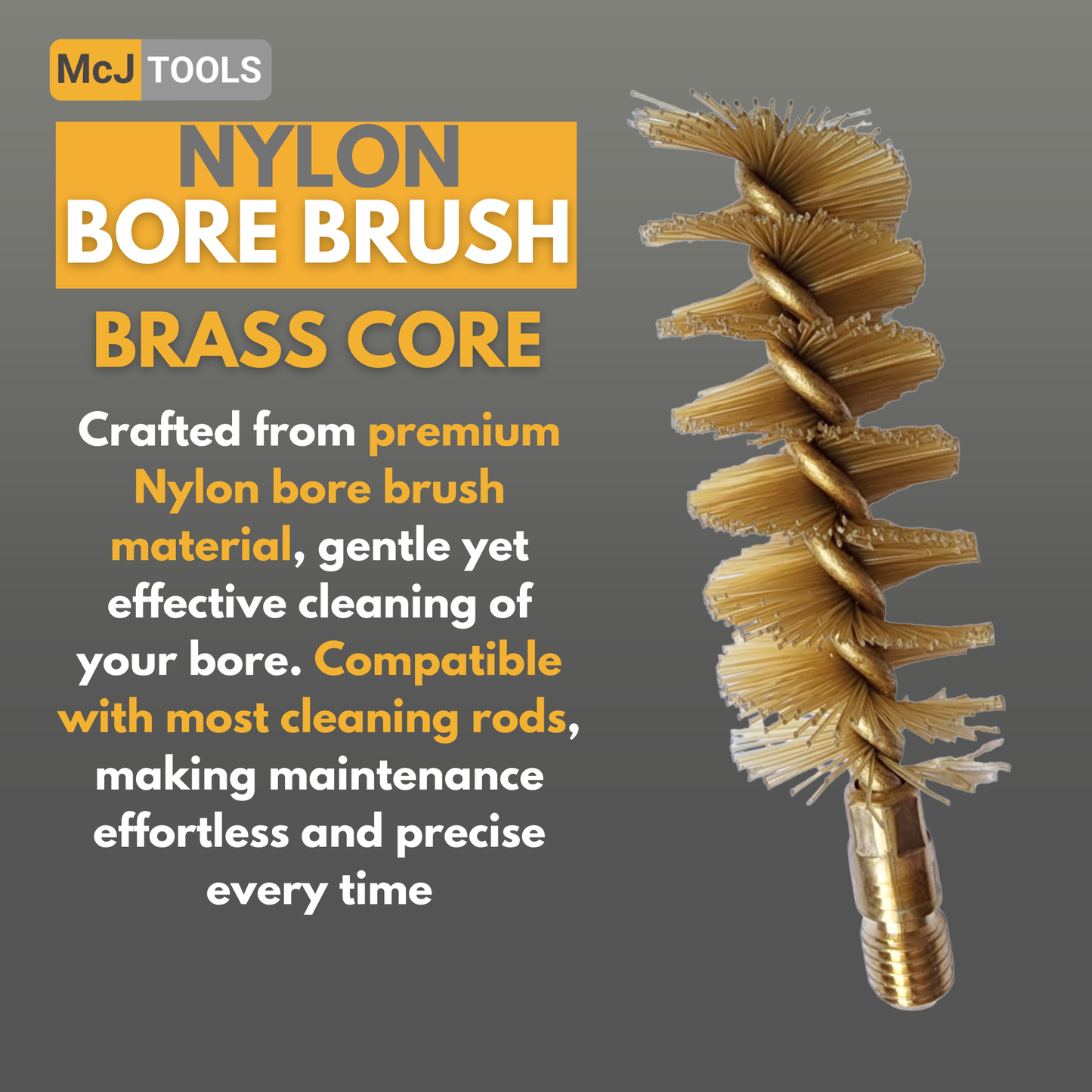 McJ Tools .45 Caliber Rifle Nylon Bore Brush 10-Pack – Heavy-Duty Gun Cleaning Tool with Looped Brass Core, Gentle Yet Effective for Gun Maintenance