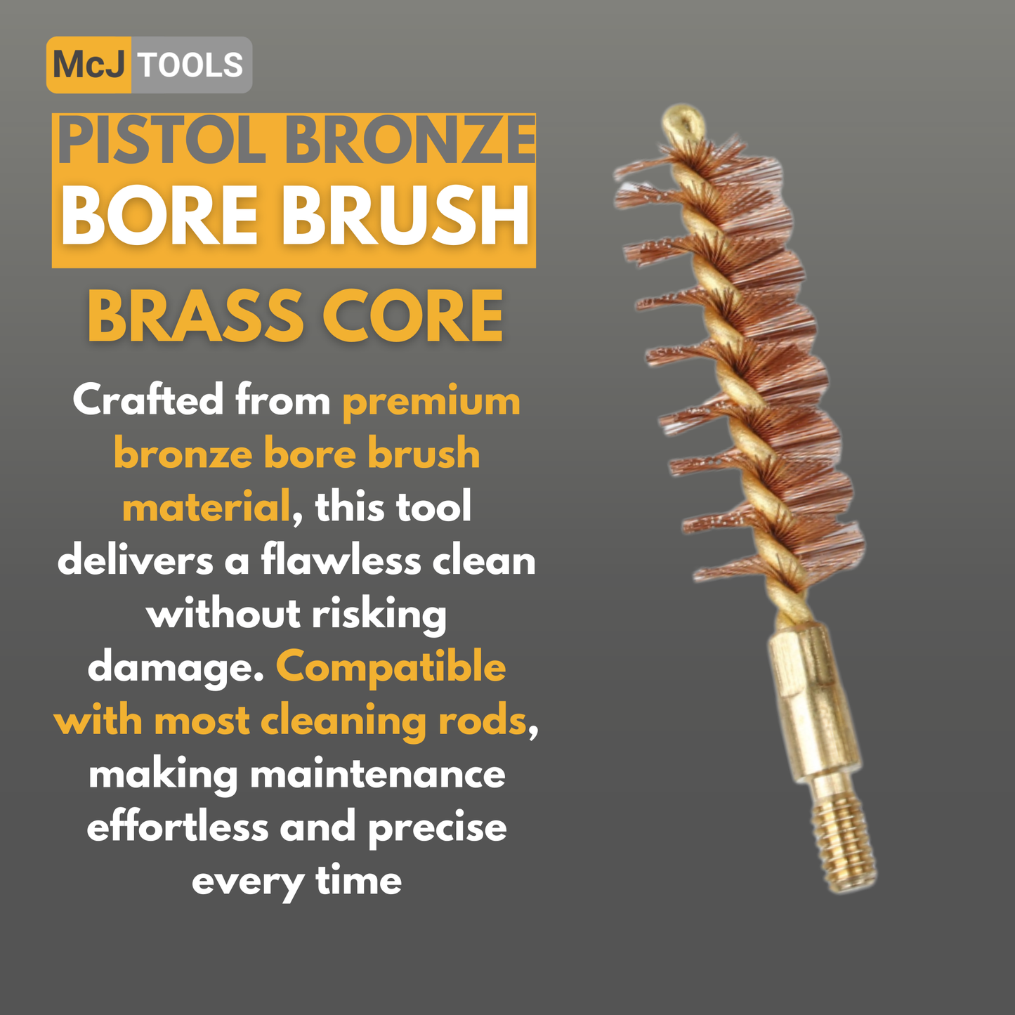 McJ Tools 45 Caliber Bronze Bore Brush – Brass Looped Core for Pistol Cleaning (10-Pack)