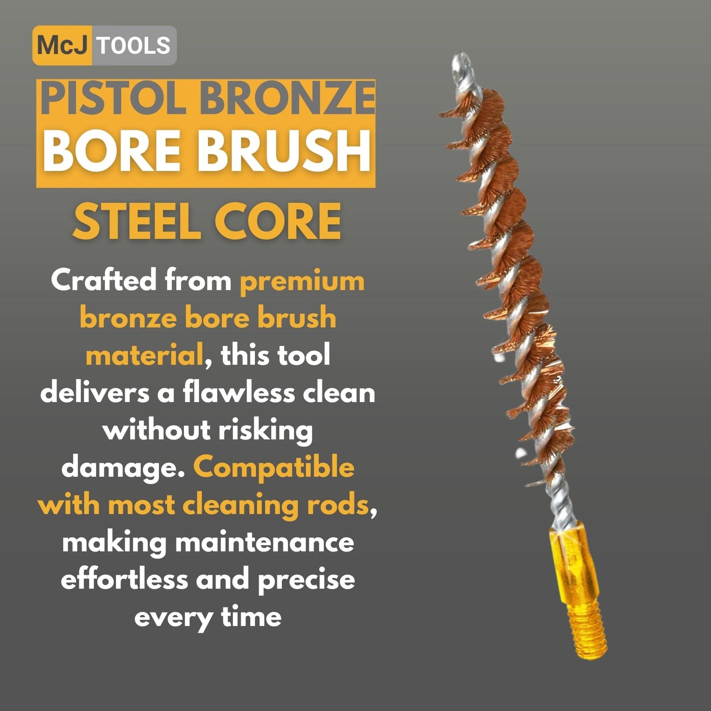 McJ Tools 38 Caliber Bronze Bore Brush – Steel Looped Core for Pistol Cleaning (200-Pack)