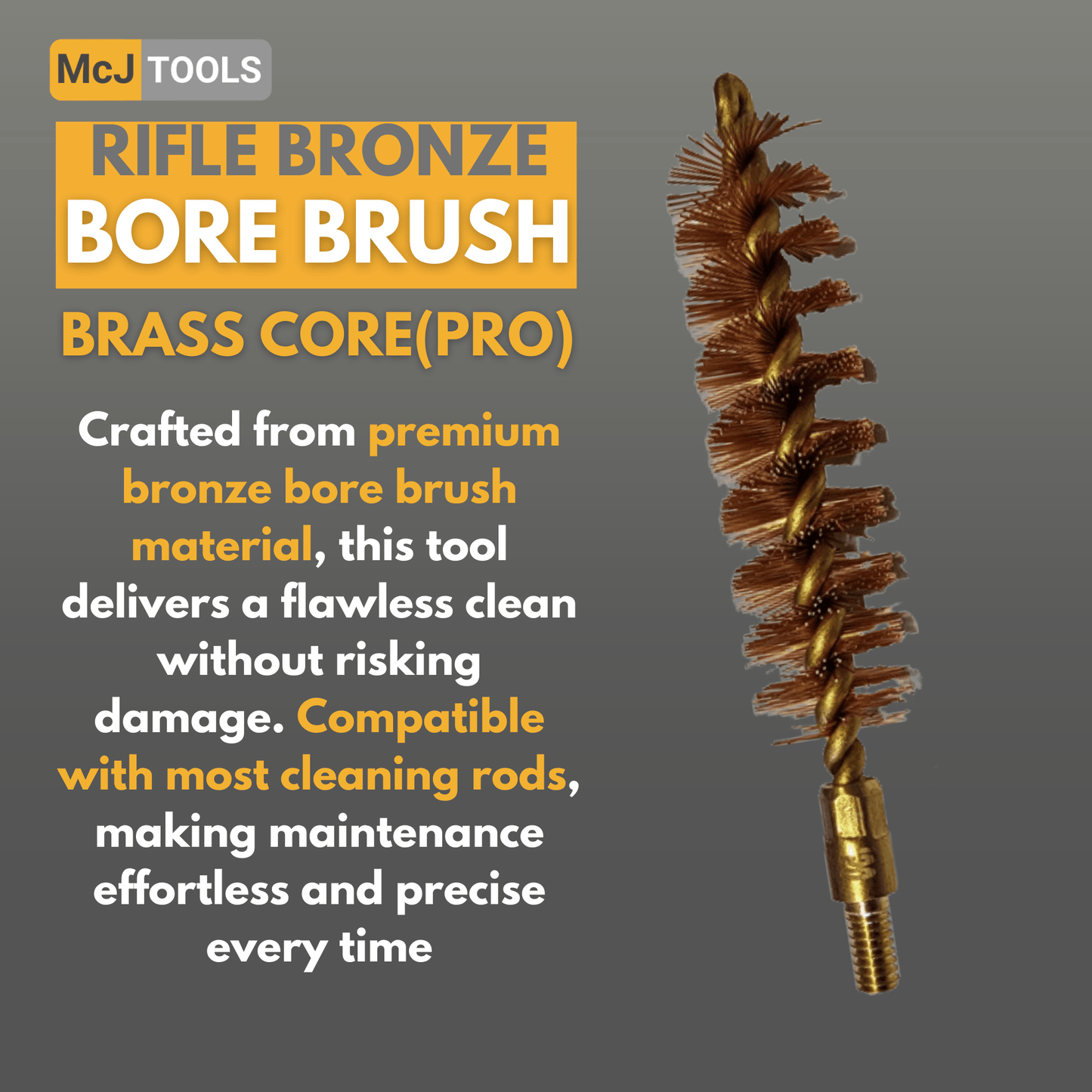 McJ Tools 50 Caliber Bronze Bore Brush – Brass Looped CorePro for Rifle Cleaning (10-Pack)