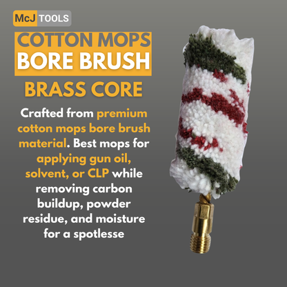 McJ Tools 10 Pack Bore Cotton Mop Brush for .30 Caliber Rifle – Gun Oil, Solvent, Bore Cleaning & Gun Maintenance