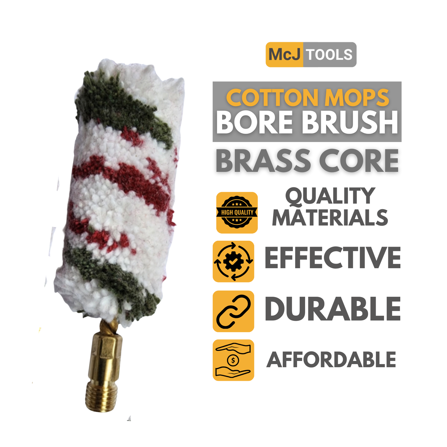 McJ Tools 10 Pack Bore Cotton Mop Brush for .25 Caliber Rifle – Gun Oil, Solvent, Bore Cleaning & Gun Maintenance