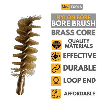 McJ Tools .22 Caliber Rifle Nylon Bore Brush 10-Pack – Heavy-Duty Gun Cleaning Tool with Looped Brass Core, Gentle Yet Effective for Gun Maintenance