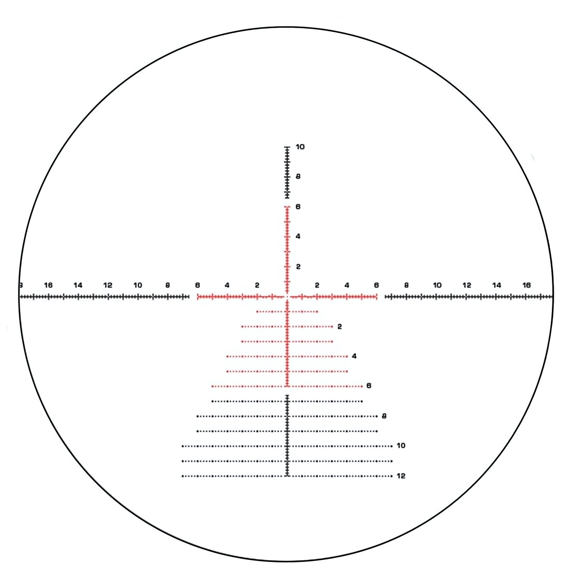 Top angle of McJ Optics 5-25x56 showing reticle settings